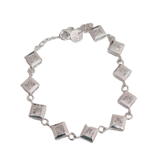 Cubic Zirconia Centre Square Link Adjustable Bracelet