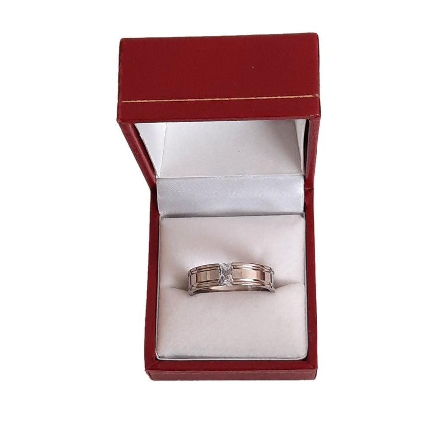 Cubic Zirconia Centre Stone Stainless Steel Band Ring