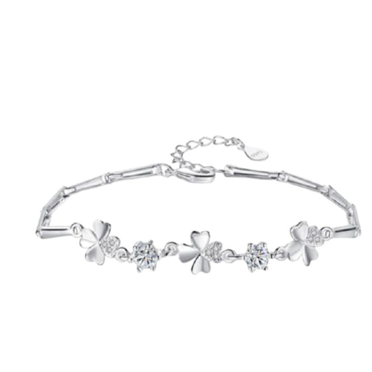 Cubic Zirconia Clover Silver Bracelet