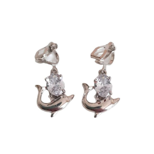 Cubic Zirconia Dolphin Clip On Earrings