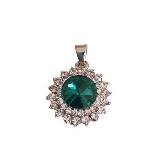 Cubic Zirconia Edged Green Centre Glass Stone Pendant