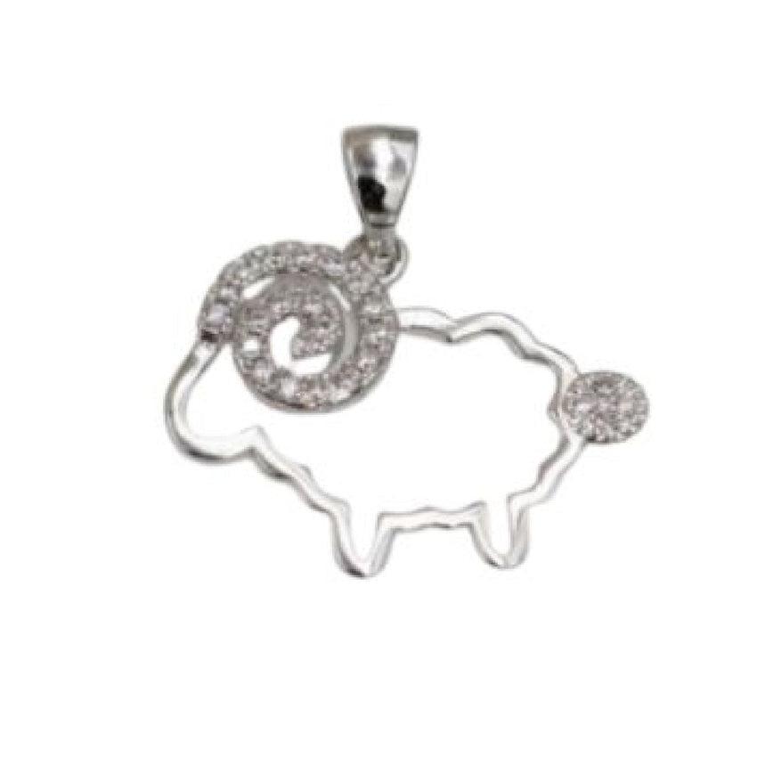 Cubic Zirconia Encrusted Ram Head And Tail Pendant