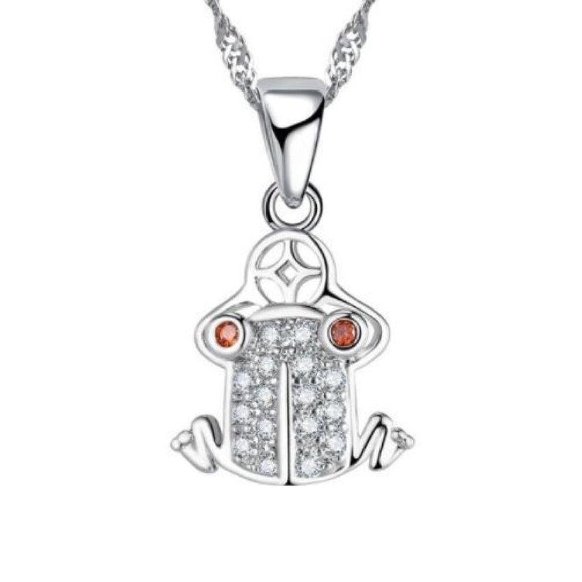 Cubic Zirconia Frog Pendant With Red Eyes
