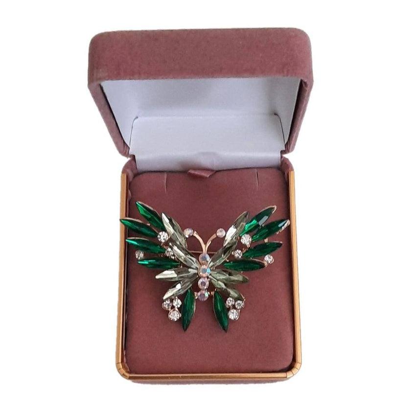 Cubic Zirconia Green Butterfly Brooch