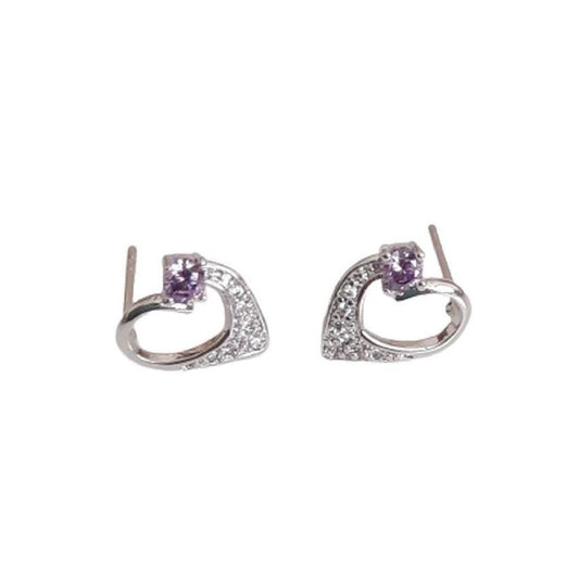 Cubic Zirconia Heart Amethyst Stone Silver Earrings