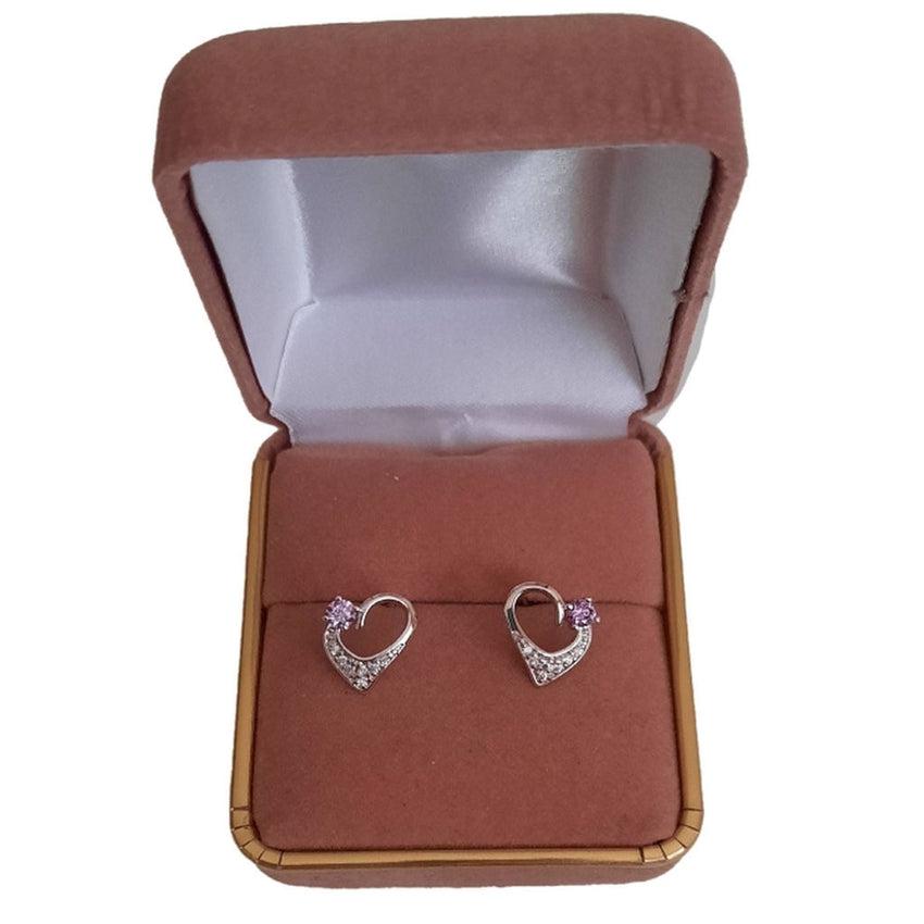Cubic Zirconia Heart Amethyst Stone Silver Earrings