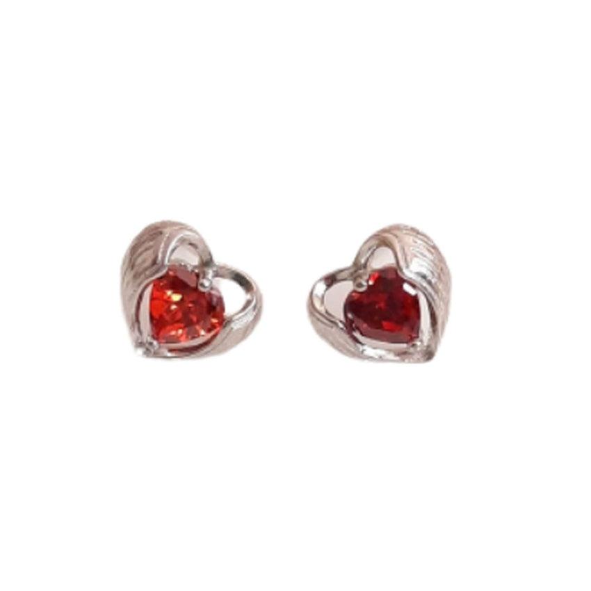 Cubic Zirconia Heart Earrings With A Red Centre