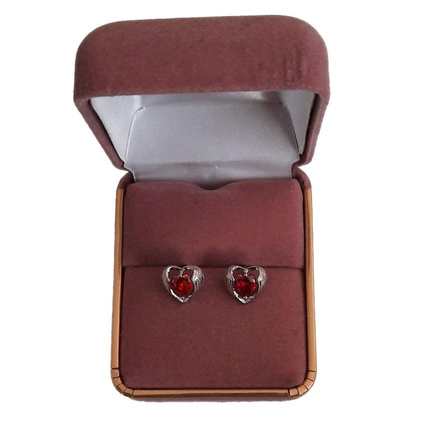 Cubic Zirconia Heart Earrings With A Red Centre