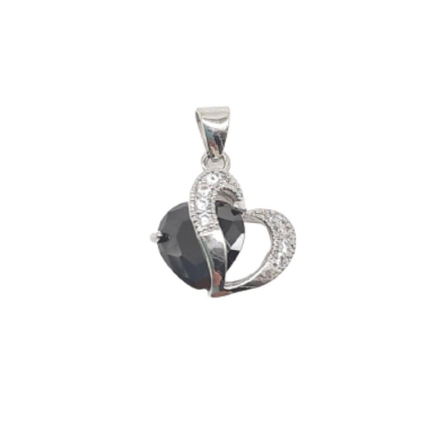 Cubic Zirconia Heart Pendant Attached To a Black Stone Drop