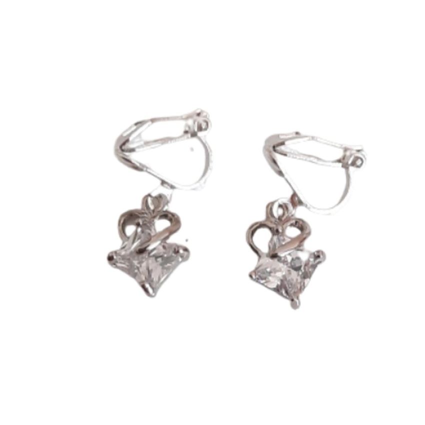 Cubic Zirconia Heart Top Clip On Earrings