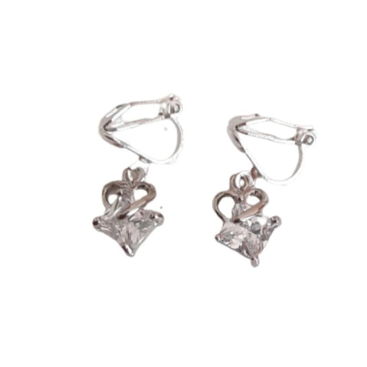 Cubic Zirconia Heart Top Clip On Earrings