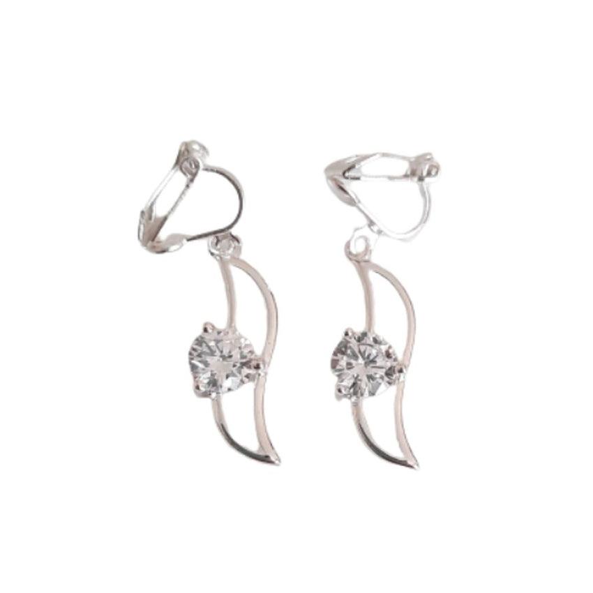 Cubic Zirconia Open Centre Silver Clip On Earrings