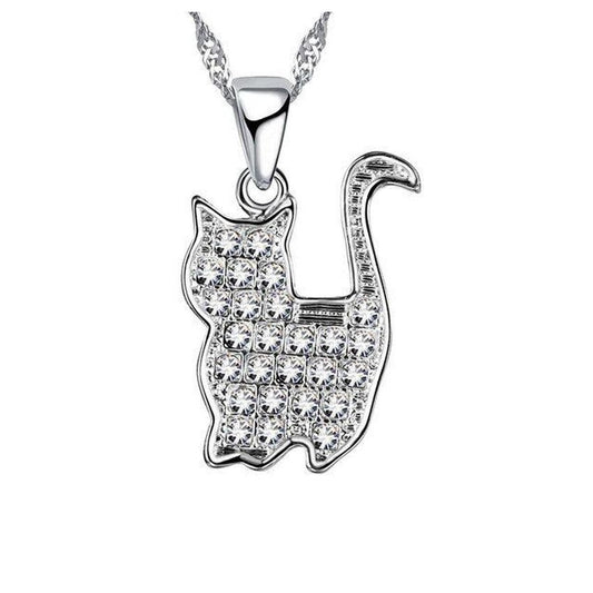 Cubic Zirconia Raised Tail Strolling Cat Pendant