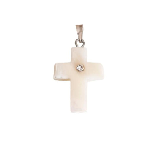 Cubic Zirconia Set Square Pearl Cross Necklace