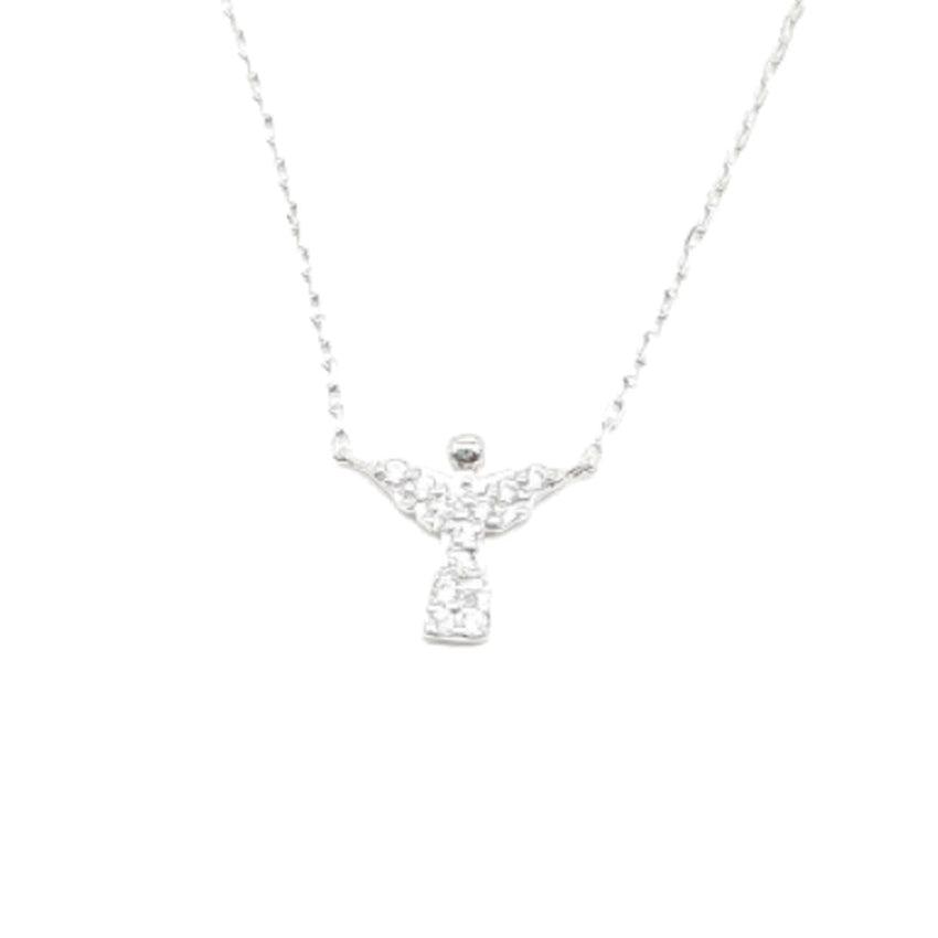 Cubic Zirconia Set Sterling Silver Girls Angel Necklace