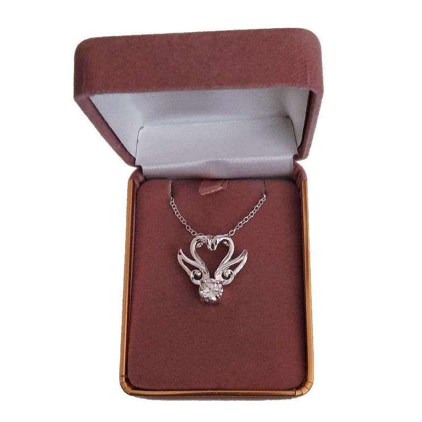 Cubic Zirconia Set Two Graceful Swans Silver Necklace