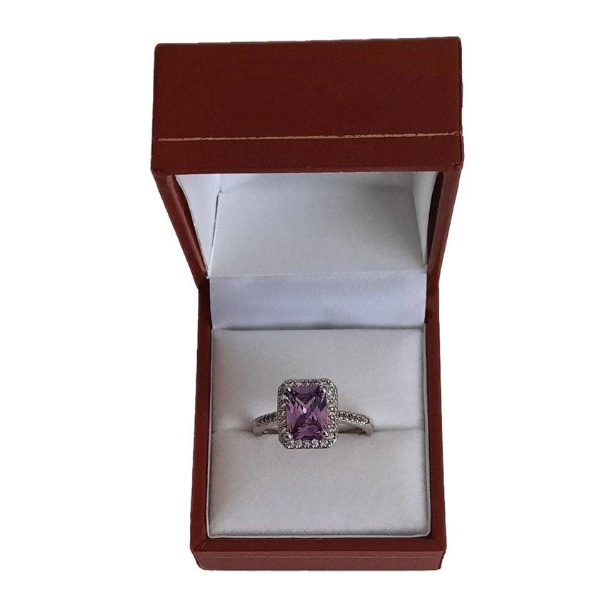 Cubic Zirconia Side Setting Purple Ring With a Rectangle Stone
