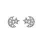 Cubic Zirconia Silver Half Moon And Star Earrings