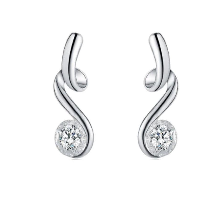 Cubic Zirconia Silver Swirl Earrings