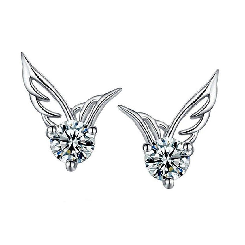 Cubic Zirconia Single Stone Angel Wing Earrings