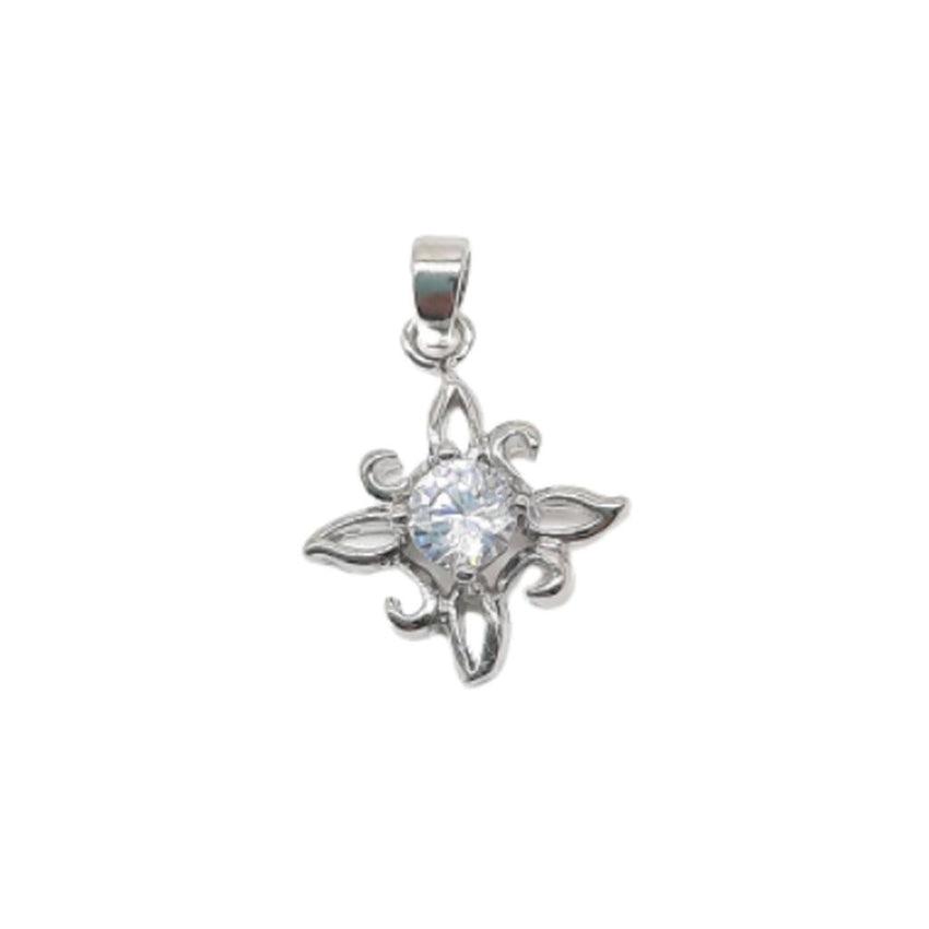 Cubic Zirconia Stone Centre Silver Sundial Pendant