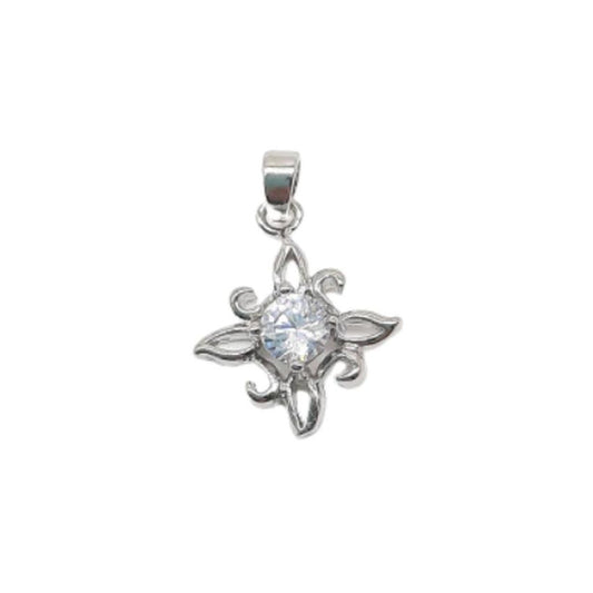 Cubic Zirconia Stone Centre Silver Sundial Pendant