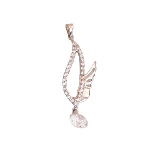 Cubic Zirconia Stone Drop Angel Wing Pendant