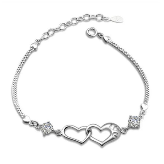 Cubic Zirconia Stone Set Heart Design Ladies Silver Bracelet