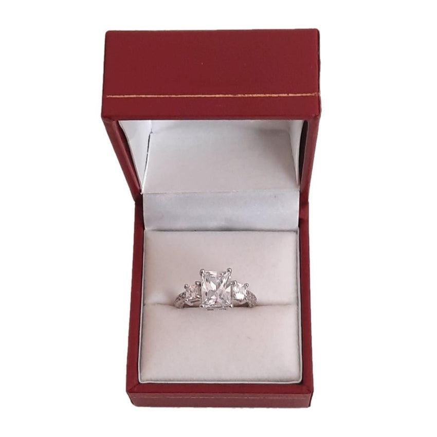 Cubic Zirconia Stone Set Side Band Sterling Silver Triology Ring