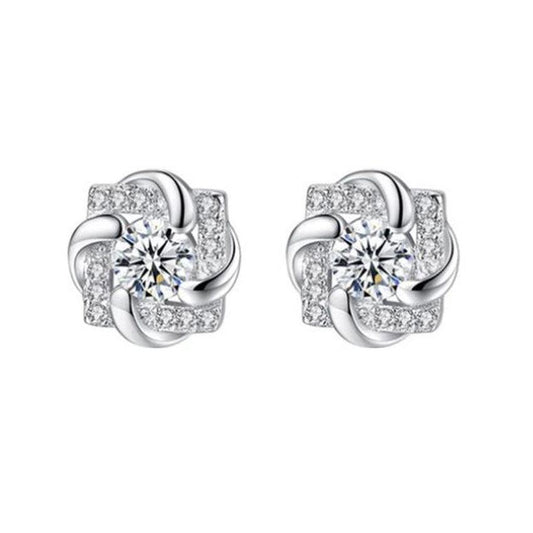 Cubic Zirconia Stud Swirl Edge Earrings