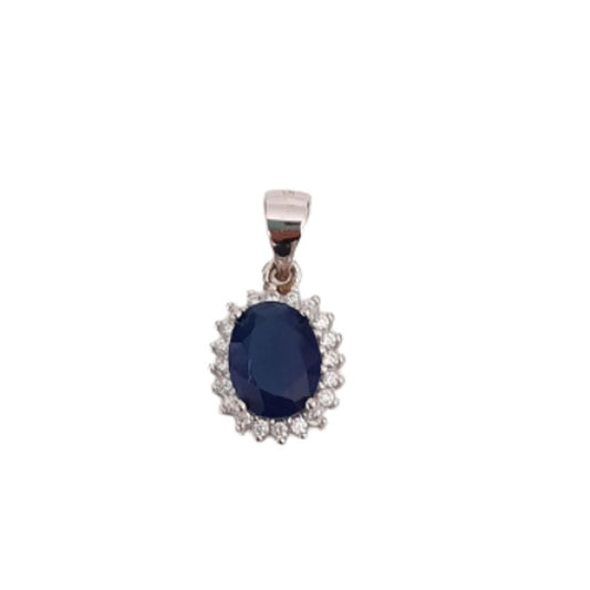 Cubic Zirconia Surround Elegant Blue Stone Oval Pendant