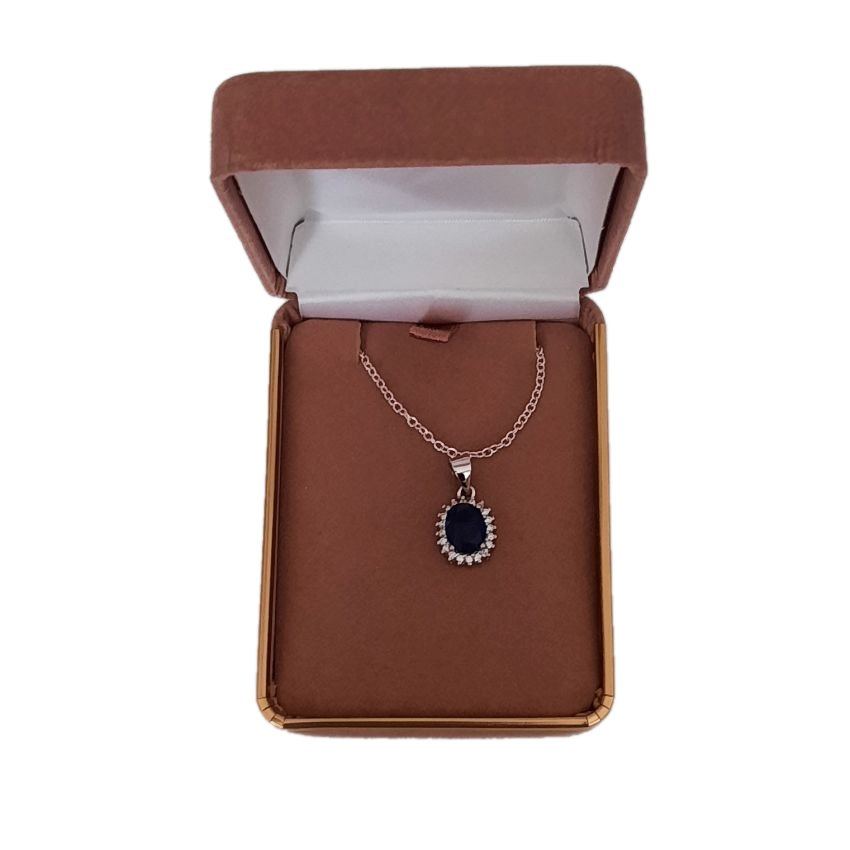 Cubic Zirconia Surround Elegant Blue Stone Oval Pendant(2)
