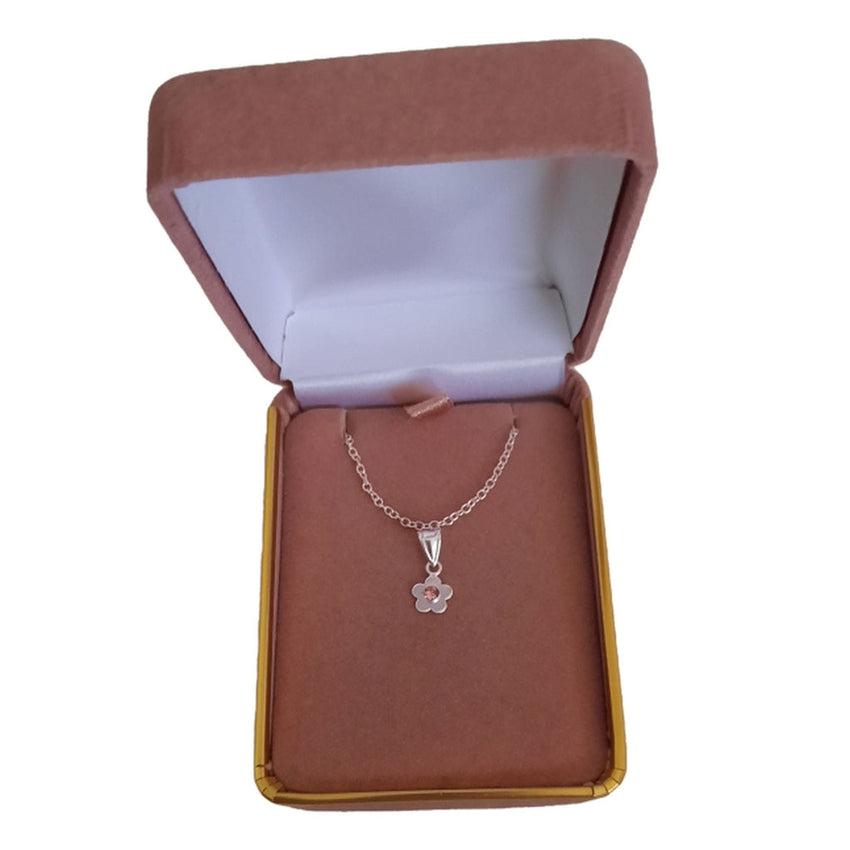 Cubic Zirconia Pink Flower Silver Necklace