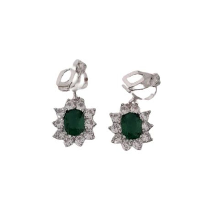 Cushion Surround Green Stone Clip On Earrings