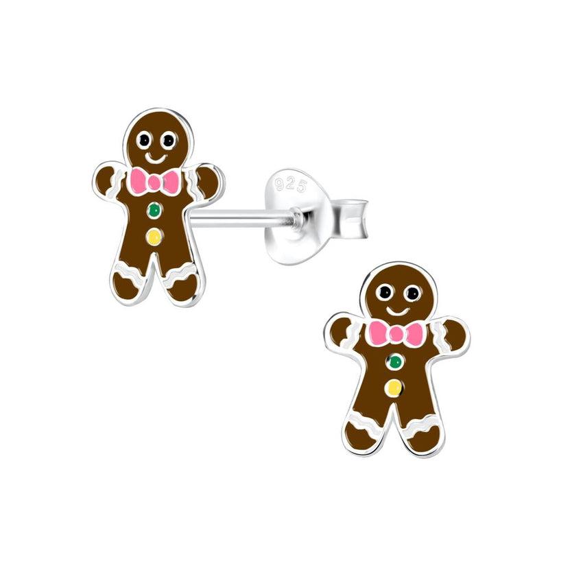 Cute Brown Sterling Silver Kids Gingerbread Earrings