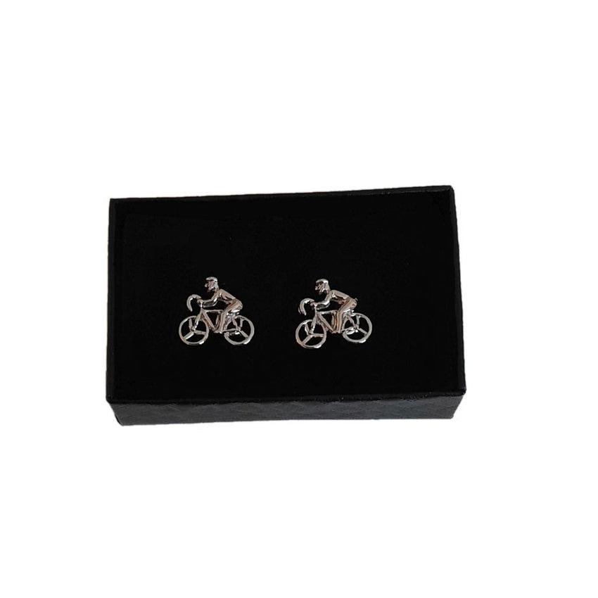 Cyclist Riding A Bike Silver Tone Cufflinks