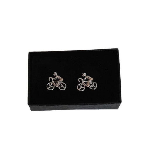 Cyclist Riding A Bike Silver Tone Cufflinks