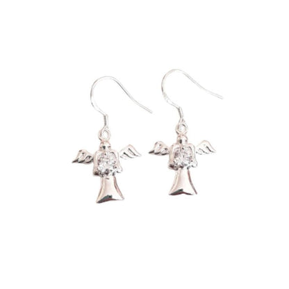 Dangly Cubic Zirconia Centre Sterling Silver Angel Earrings