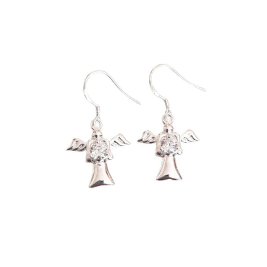 Dangly Cubic Zirconia Centre Sterling Silver Angel Earrings