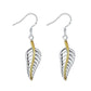 Dangly Hooks Leaf Design Silver Earring With a Gold Tone Stem