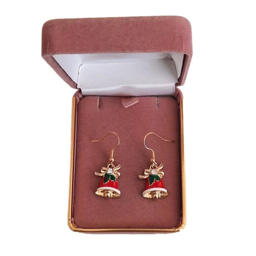 Dangly Red Christmas Bell Hook Earrings