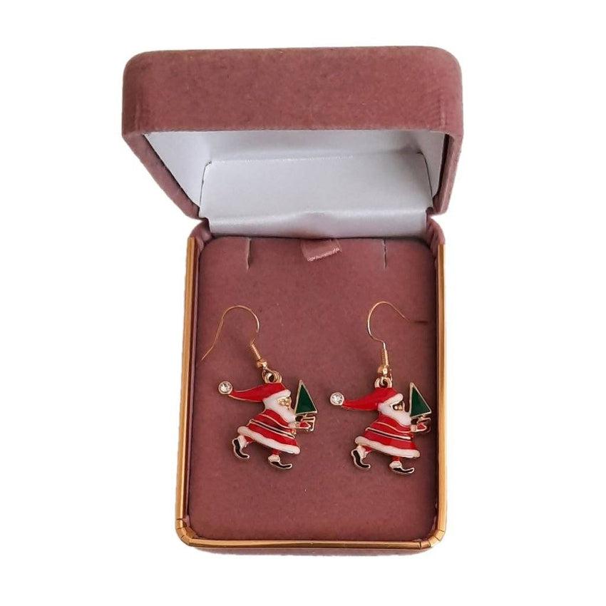Dangly Santa With A Tree Hook Earrings