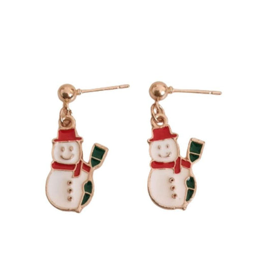 Dangly White Snowman Christmas Earrings