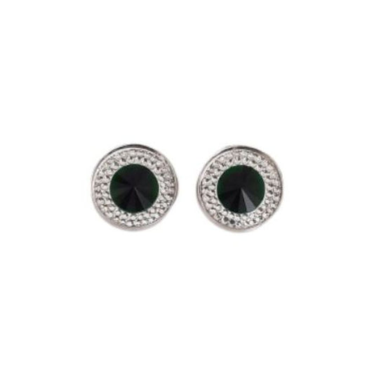 Dark Green Button Clip On Earrings