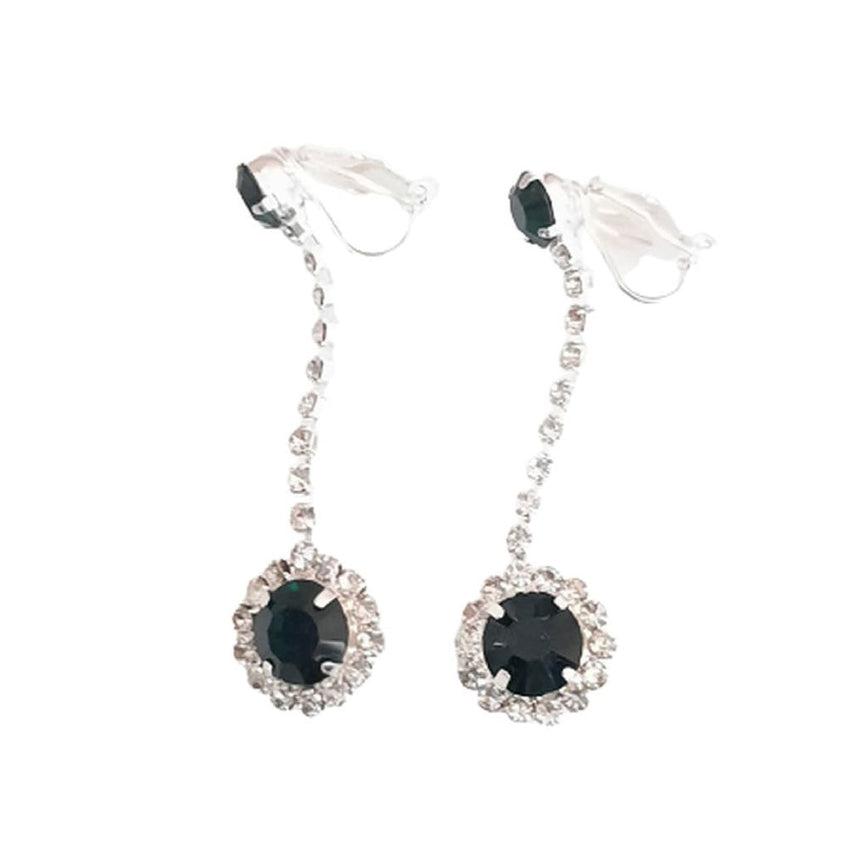 Dark Green Crystal Drop Clip On Earrings