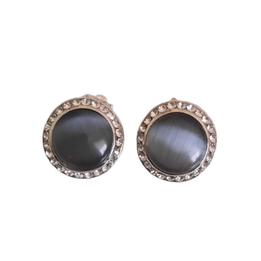 Dark Grey Diamante Stud Clip On Earrings