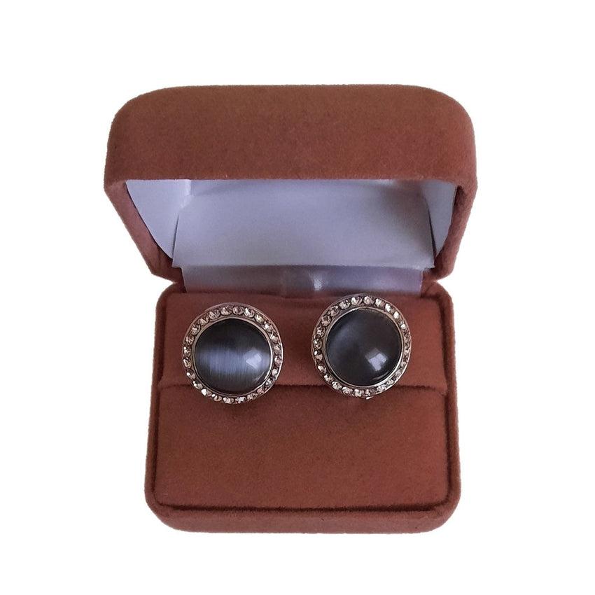 Dark Grey Diamante Stud Clip On Earrings
