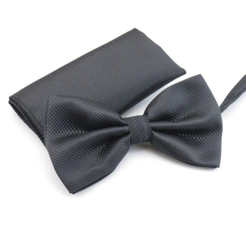 Dark Silver Grey Patterned Matching Dicky Bow And Hanky Set