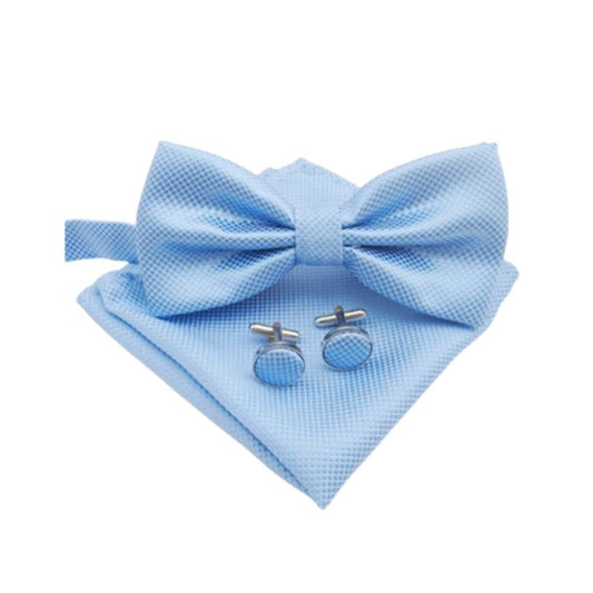 Dark Powder Blue Bow Tie, Cufflink And Hanky Set