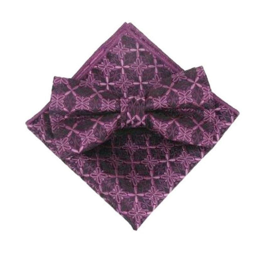Dark Purple With Black Pattern Dickie Bow Tie And Hanky Set